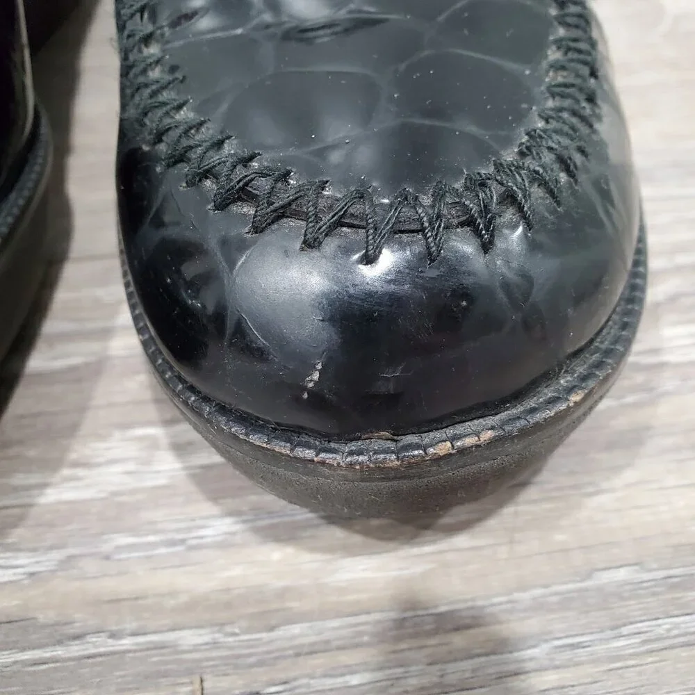 Donald J Pliner Nia2 Black Patent Leather Crocodile Print Wedge Loafer Shoe 8.5M